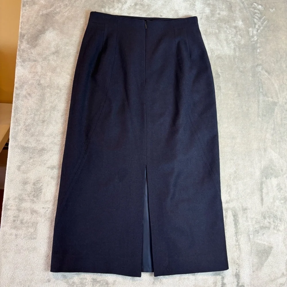 Pursuits Ltd 100% Wool Navy Midi Pencil Skirt Sz 12 Lined Classic Career